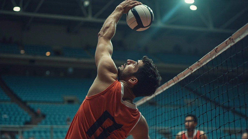 لاعب يؤدي ضربة هجومية قوية في الكرة الطائرة