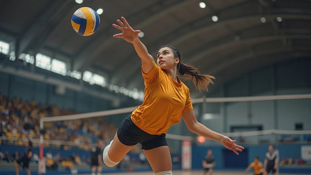 لاعب كرة طائرة يقوم بحركة هجومية قوية مع قفزة عالية